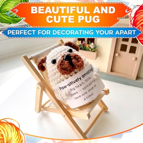 Reluen Crochet Dog, Big Heart Little Paws Handmade Puppy Crochet Animal with Inspirational Affirmation Card, Cute Crochet Desk Buddy Decor Gift for Dog Lovers Women Men Mom Daughter Friend Coworker - Thumbnail 6