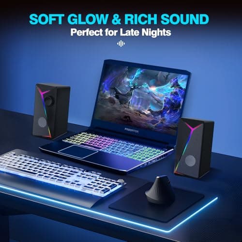 AYJBKL Computer Speakers for Desktop PC, USB-Powered Gaming Speakers for Laptop – Multi Colorful LED Backlight Modes, Stereo Sound for Gamers Music Movies, Indoor & Outdoor Use, 3.5mm AUX Cable - Thumbnail 5