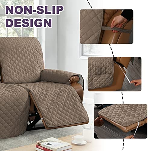MeilleMaison Recliner Sofa Slipcover Couch Covers for 2 Cushion Couch, Non Slip Reclining Loveseat Cover with Elastic Straps, Kids, Dogs, Pets (2 Seater, Taupe/Beige) (MMCLKR02C2) - Thumbnail 4