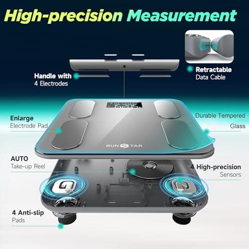 RunStar Digital Bathroom Scale for Body Weight, Body Fat, BMI 28 Measurements, Innovative 8-Electrode Smart Scales FSA&HSA Eligible with Voice Prompt Function High Accurate Bluetooth Weight Machine - Thumbnail 3