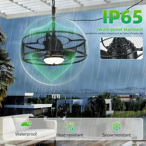 AHAWILL 21 Inch Outdoor Wet Rated Ceiling Fan with Lights - IP65 Waterproof Gazebo/Porch Fan, 6 Speeds 3CCT, Hanging Hook Plug-in Fan for Patio, Pergola, Canopy - Thumbnail 5