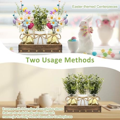 HOMECOR Mason Jar Centerpiece Light Table Decorations - Table Runner Home Decor Coffee Table Decor with Wood Tray and Remote Control Led Light Table Centerpieces for Home Kitchen Dining Living Room - Thumbnail 3