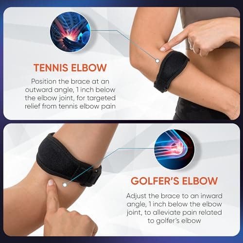 PhysFlex 2-Pack Elbow Brace for Men & Women, Adjustable Tennis & Golfer's Elbow Support Strap for Tendonitis Pain Relief - Compression Pad for Arm, Forearm, Tendon Pain Relief (Blue) - Thumbnail 4