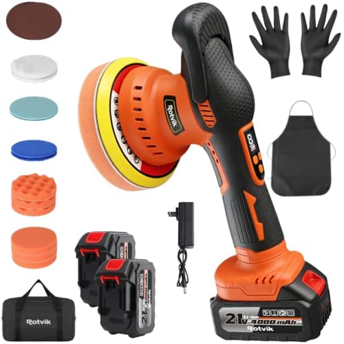 Rotvik Cordless Car Buffer Polisher Kit, 2x4000mAh 21V Batteries, 6-Inch Orbital Car Polisher, 8 Variable Speeds, LED Display, 18-Piece Accessories for Waxing, Polishing & Scratch Removal - Image 1