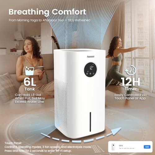 Powerscale MF6 Smart Evaporative Humidifiers for Home, 1.8 Gal Top-Fill, Up to 700mL/h Mist-Free Output, WiFi Smart Touchscreen Control, Auto Filter Dry, Electrolysis Self-Clean, Quiet Sleep Mode - Thumbnail 6