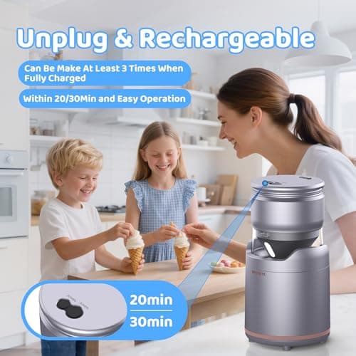 BRIOBITE Ice Cream Maker,Rechargeable Soft Ice Cream Machine with Low Noise,Compact for 1-2 Servings,Perfect for Sorbet,Gelato,Frozen Yogurt,Silver - Thumbnail 2