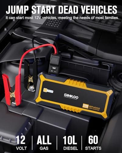 GOOLOO GP4000 Jump Starter 4000A Peak Car Starter (All Gas,up to 10.0L Diesel Engine) SuperSafe 12V Lithium Jump Box,Auto Battery Booster Pack,Portable Power Bank with USB Quick Charge and Type C Port - Thumbnail 2