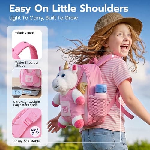 JOIEDOMI Toddler Backpack for Girls 2-4, 11" H Kids Backpack with Detachable Unicorn Toy for 2 Year Old Girl Birthday Gift, Lightweight Perfect for Daycare Preschool Travel - Thumbnail 5