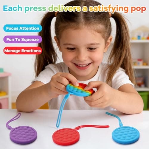 Instant Rebound Fidget Toy with Wrist Strap, No Flip Push Pop Sensory Toy, Continuous Press Bubble Toy for Kids and Adults, Silicone Stress Relief Toy, Keychain Fidget for Travel and School (Rainbow) - Thumbnail 5