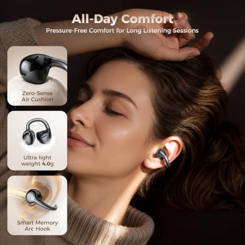 SUPERONE Clip-On Earbuds with Air Cushion, Comfort & Secure Fit Open Earbuds with Digital Display, Wireless Bluetooth 6.0, 42H Playtime, Robust Bass, Clear Call, Sweatproof for Running Cycling Workout - Thumbnail 2