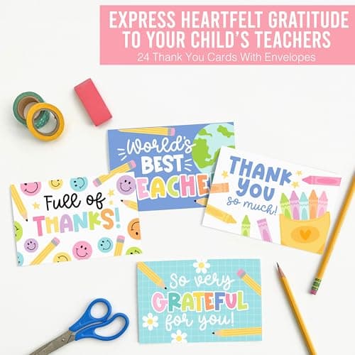 Hadley Designs 24 Teacher Thank You Cards with Envelopes - 6 x 4 Teacher Appreciation Cards Bulk, End of School Year, Graduation 2026, Teachers Appreciation Week, Thank You Teachers Card from Student - Thumbnail 5