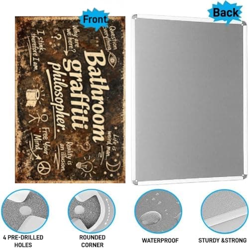 Bathroom Graffiti Philosopher Vintage Metal Tin Sign 8x12 Inch Funny Bathroom Wall Decor Retro Rustic Humor Plaque with Sarcastic Quotes for Restroom Man Cave Office Home with Pre Drilled Holes - Thumbnail 5