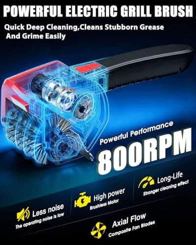 Electric Grill Brush-Bristle-Free Spinning-Grill-Cleaning-Brush-Outdoor-Automatic-BBQ-Grill-Cleaner with LED,Dual-Speed Motor,4500mAh Rechargeable Motorized Power Barbecue Safe Heavy Duty Tool - Thumbnail 4