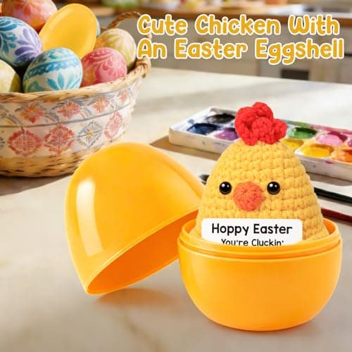 Funny Chicken Easter Basket Stuffers for Teens Girls Boys, Easter Gifts for Kids, Easter Egg Fillers for Daughter Son Friends Women Handmade Positive Crochet Animals Emotional Chick Support Present - Thumbnail 5