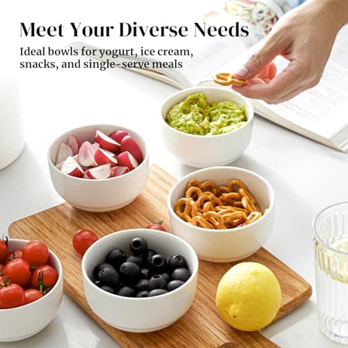 DOWAN 10 OZ Small Bowls, Ice Cream Bowls - 4.25" Ceramic Dessert Bowl Set of 6 - Porcelain Small Cereal Bowls, Side Dishes Dipping Bowl for Portion Control - Dishwasher Microwave Safe（Soft White - Thumbnail 4
