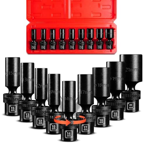 BLACKROBOT 3/8" Drive Deep Impact Swivel Socket Set, 9-Piece Flexible Wobble Socket, Metric 10-21mm, 6-Point CR-MO Steel, With Heavy Duty Storage Case - Image 1