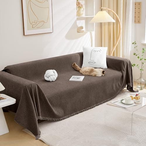 MEETSKY Couch Cover for Dogs, Sofa Covers for Pets Washable, Chenille Sofa Covers for 2 Cushion Couch Sofa with Tassels, Love Seat Couch Covers for Sofa, 71" x 118", Dark Chocolate - Image 1