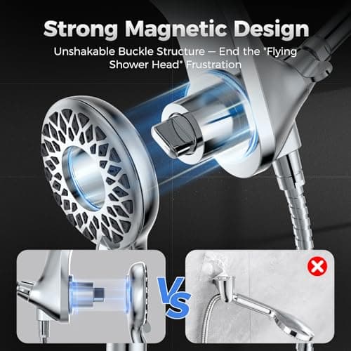 Newfinde High Pressure Rain Shower Head with Handheld Spray Combo: Detachable Dual Shower Head with 10 Sprays Modes - Upgrade Knob Spray Mode Selector and Magnetic Guidance Docking System - Thumbnail 5