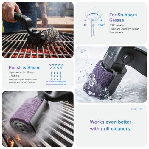 Electric Grill Brush, 20kg High Torque BBQ Cleaner with 3 Speed Modes, Reinforced Steel Bristle Scrubber, Type-C Rechargeable, Safe for Cast Iron & Porcelain Grates - Thumbnail 3