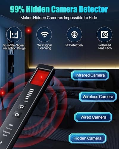 COTINSE Hidden Camera Detectors for Travel, Spy Camera Finder, Portable Hidden Bug and Camera Detector, GPS Tracker Detector with 6 Levels Sensitivity for Hotel, Car, Office, Airbnb - Thumbnail 3