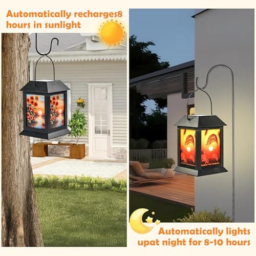 Outdoor Waterproof Solar Garden Lanterns, 2 Pack Sunflower LED Solar Lights Hanging for Patio Yard Pathway, Dusk to Dawn Solar Powered Decorative Lanterns - Thumbnail 4