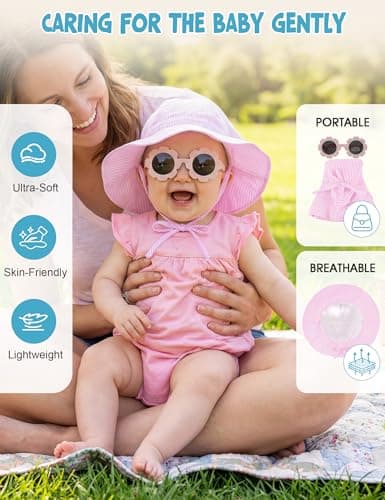 Durio UPF50+ Baby Sun Hat and Sunglasses - Sun Protection Hat for Boy Girl, Wide Brim Summer Beach Hats for Newborn Toddler Pink 3-6 Months - Thumbnail 5