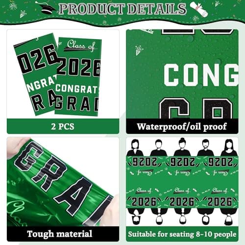 OHOME Graduation Decorations Class of 2026 - Graduation Party Decorations - Plastic Green Tablecloth for Class of 2026 - Party Favors Supplies Banner Backdrop,2 Pack - Thumbnail 3