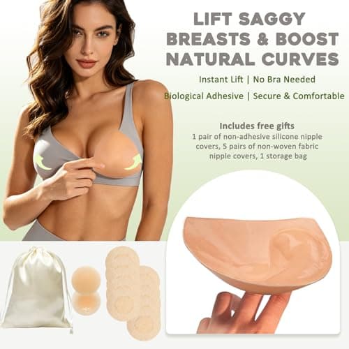 Veigot Double-Sided Sticky Bra Inserts - Natural Push-Up Lift Pads, Lightly Padded Reusable Adhesive Bra Pads for A-D Cup Beige - Thumbnail 2