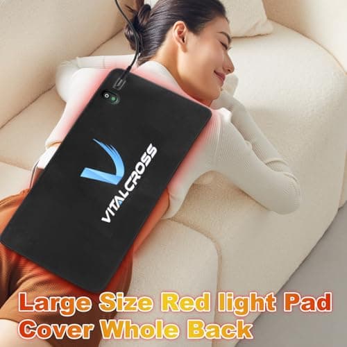 VITALCROSS Red Light Therapy Pad for Body, 24"x12" 660nm & 850nm Near-Infrared Device for Home Use with Timer, 3 Modes & 5 Brightness Levels for Back, Waist, Shoulder & Joints Alleviate Discomfort 35W - Thumbnail 2