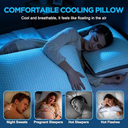 Baskbed Cooling Pillows Queen Size Set of 2, Shredded Memory Foam Pillows 2 Pack, Bed Pillow for Hot Sleepers Adjustable Firm Pillow for Side, Back and Stomach Sleepers, Machine Washable - Thumbnail 4