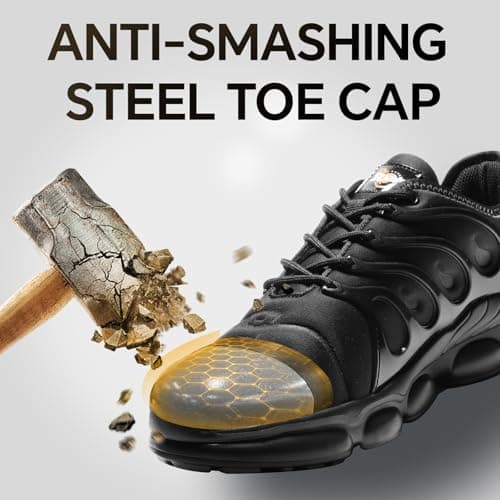 DRRHINO Steel Toe Shoes for Men Women Comfortable Lightweight Work Sneakers for Men Composite Toe Safety Sneakers Men's Slip Resistant Indestructable Construction Safety Shoes Black - Thumbnail 2