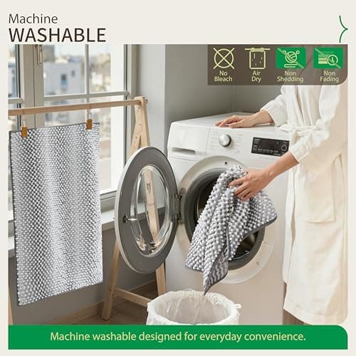 ComiComi Gray Bath Mats Plush Pom-Pom Super Absorbent Bathroom Rug Non Slip Machine Washable Bath Mat for Bathroom Floor Quick Dry 16" x 24" - Thumbnail 5
