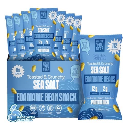 Where You Bean Edamame Beans Snack (Sea Salt) - Crunchy and Dry Roasted Edamame Beans - High Protein Snacks, Keto and Vegan Healthy Snacks for Adults & Low Carb Snack 0.9 oz (Pack of 8)