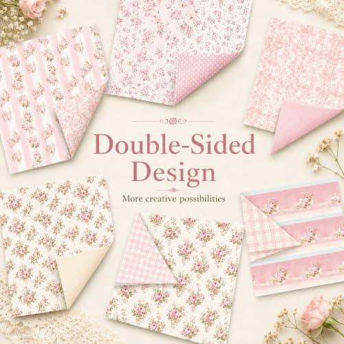 Floral Pink Scrapbook Paper Pad, 6x6 Aesthetic Craft Paper, 24 Sheets Double-Sided Decorative Patterned Decorative Junk Journal Supplies for Mixed Media, Card Making, Decoupage & DIY Art - Thumbnail 4