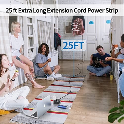 NTONPOWER 25ft Black Power Strip with 4 Outlets, 2 USB Ports, Desktop Extension Cord, Overload Protection, Fireproof ABS+PC Shell - Thumbnail 2