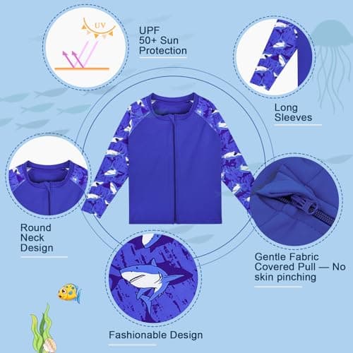 MOEMOE BABY Toddler Rash Guard Boys Swim Trunks Kids Bathing Suit 2 Pieces UPF 50+ for Water Play & Everyday Wear 1 Year Blue - Thumbnail 2