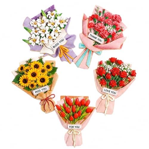 5Pcs Cute Flowers Resin Fridge Magnets, Refrigerator Magnets with 5 Kinds Flowers of Sunflower, Roses, Lily, Carnation and Tulip Bouquet for Kitchen, Home Decor, Gifts for Women Men - Image 1