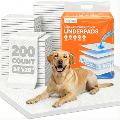 doporro 200 Pack Bulk Dog Pee Pads Extra Large 28x34, Adhesive Sticky Tabs Leakproof Puppy Training Pads, 6-Layer Super Absorbent Dog Pads for Large Dogs, Long-Lasting Value Supply - Image 1