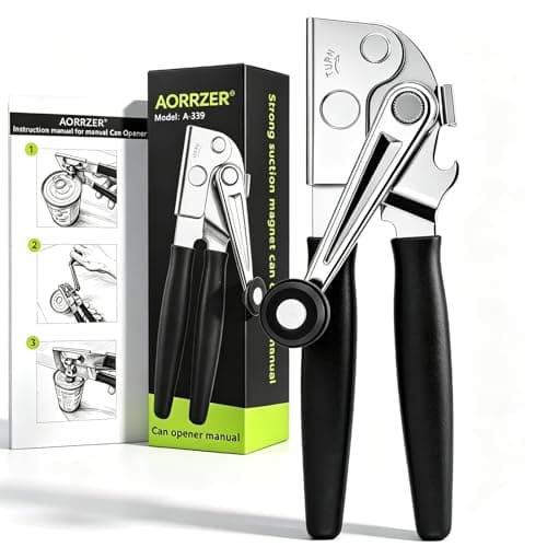 AORRZER® Can Opener Manual with Magnetic Lid Lifter, High-Intensity Sharp Steel Blade, Bottle Opener, Comfortable Grip Handle, Kitchen Tools for Home and Commercial (Black) - Image 1