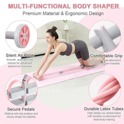 Pedal Resistance Bands with Handles,Soft Puller Exercise with Thickened 6 Tension Ropes,Tube Pedal Resistance Device for Abdomen Waist Arm Leg Core/ABS Yoga Pedal Puller Resistance Band (Pink) - Thumbnail 5