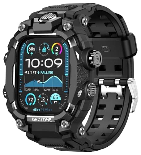 Deczone Band with Rugged Case Compatible with Apple Watch Bands 45mm (Series 9 8 7), Sport iwatch Bands Protective Bumper Cover for Men (45mm Black) - Image 1