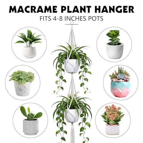 Dntorx Macrame Plant Hanger, 2 Pack 50 Inch Hanging Plant Holder Indoor Outdoor Hanging Planter Basket with Hooks for Living Rooms, Balcony, Hallway, Kitchen, or Office - Thumbnail 5