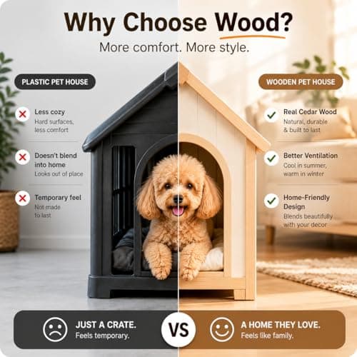 Lumicedar Indoor Dog House for Small Dogs, Solid Cedar Wood Dog House Indoor, A-Frame Wooden Dog House, Arched Door & Soft Dog Bed, Dog House for Dogs & Cats(Natural, 21.7" L x 23.6" W x 27.6" H) - Thumbnail 2