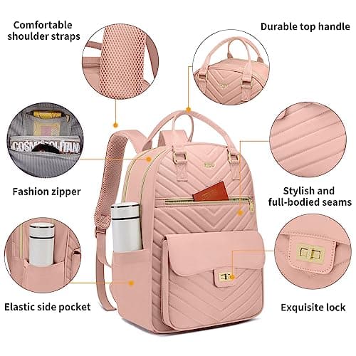 RJEU School Backpack for Teen Girls,Women Bookbag Cute Aesthetic with Laptop Compartment for College Student Travel,Mochila Escolar para Niñas,Pink - Thumbnail 3