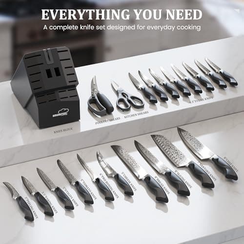 Amorston 22 Pieces Knife Set, Laser Engraved High Carbon Stainless Steel Knife Block Set, Full Tang Professional Kitchen Knife Set with Built-in Sharpener - Thumbnail 2