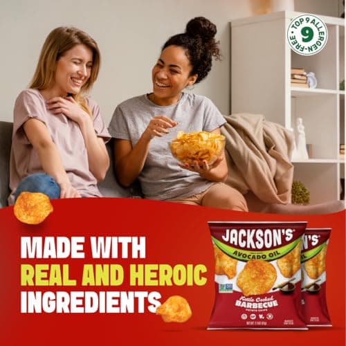 Jackson’s Classic Kettle Potato Chips (Variety Pack, 1.5 oz, Pack of 18) - Made with Premium Avocado Oil, Sea Salt, Salt & Vinegar and BBQ Flavors - Allergen-friendly, Gluten Free, Vegan - Thumbnail 3