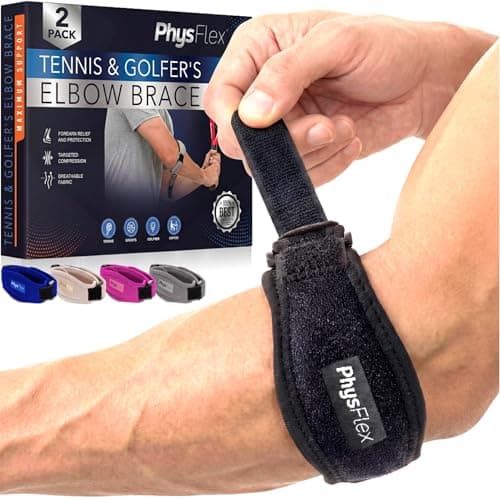 PhysFlex 2-Pack Elbow Brace for Men & Women, Adjustable Tennis & Golfer's Elbow Support Strap for Tendonitis Pain Relief - Compression Pad for Arm, Forearm, Tendon Pain Relief - Image 1