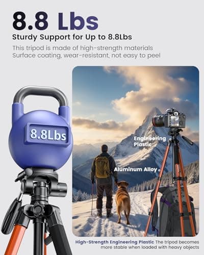 CAMBOFOTO 74"-Camera-Tripod, Professional Aluminum Heavy Duty Tripod Stand for Mirrorless Camera/DSLR/Cell Phone/Camcorder, with Holder and Travel Bag (Orange) - Thumbnail 2