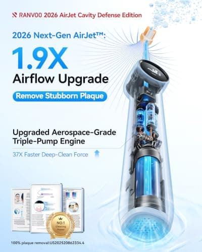 RANVOO AirJet X3 Extra [Max Interdental Clean] [Deep Cavity Defense] Electric Toothbrush, Orthodontic Braces Cleaning & Cavity Defense, Whitening & Gum Care, 60-Day Battery, Rechargeable Purple - Thumbnail 5