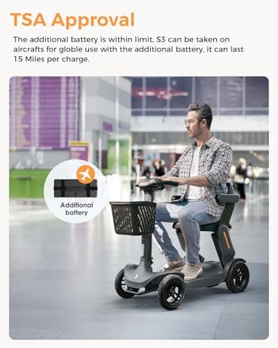 Paiseec S3 Pro Mobility Scooters for Adults, 40 Miles Long Lasting Mobility Scooter, Lightweight Travel Scooter for Seniors, 300 lbs Capacity, AI Speed Control, 250W Motor (Grey-40miles-S3) - Thumbnail 3